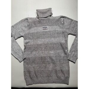 Plein Sport Equipment Mens Striped Textured Turtleneck Sweater Logo Crest